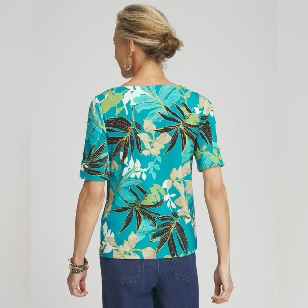 Chicos Tropical Bateau Pima Cotton Tee Shirt